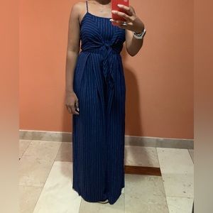 Navy Blue Pinstriped Jumpsuit by Flying Tomato, Size XS, EUC